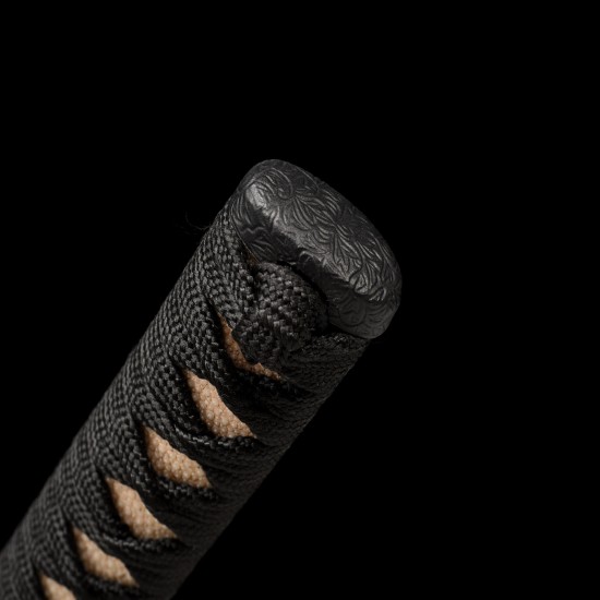 Karakusa Floral Scroll Katana – Hand Forged T10 Steel, Genuine Notare Hamon & Black Iron Fittings