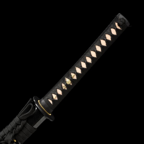Karakusa Floral Scroll Katana – Hand Forged T10 Steel, Genuine Notare Hamon & Black Iron Fittings