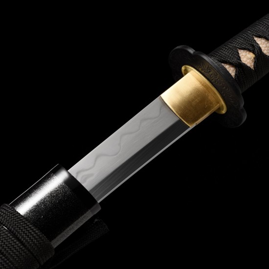 Karakusa Floral Scroll Katana – Hand Forged T10 Steel, Genuine Notare Hamon & Black Iron Fittings