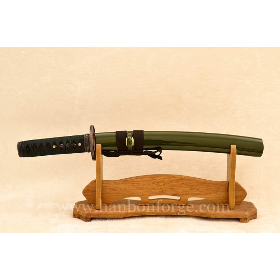 Green Saya 1060 Steel Oil Quenched Tanto Sword Full Tang