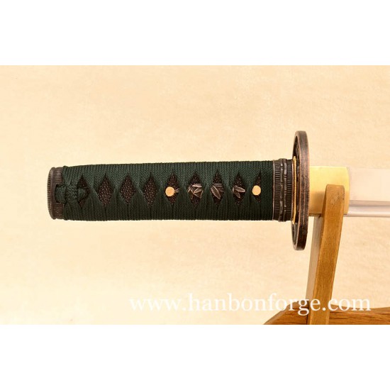 Green Saya 1060 Steel Oil Quenched Tanto Sword Full Tang