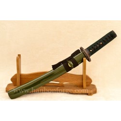 Green Saya 1060 Steel Oil Quenched Tanto Sword Full Tang