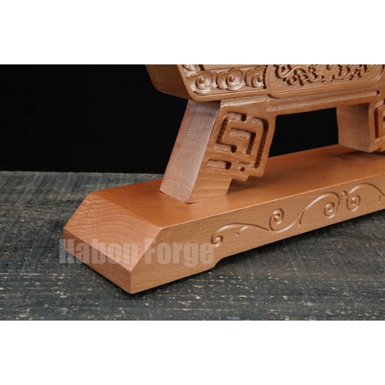 Single Layer Sword Stand Double Dragon Design Handmade Natural Wood Beech Paint