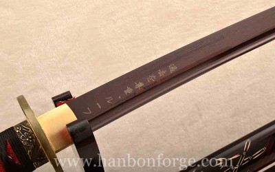 Customized Damascus Steel Japanese Sword Katana With Red Blade